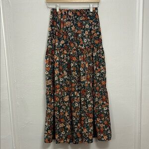 Emery Rose Floral Print Ruffle Hem Maxi Skirt